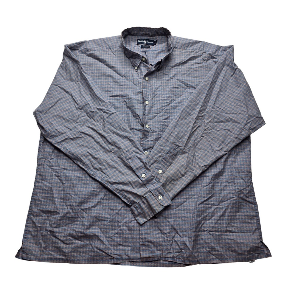 Ralph Lauren Greggor Shirt Plaid Button Down Cotton Blue Orange Mens XXL Preppy